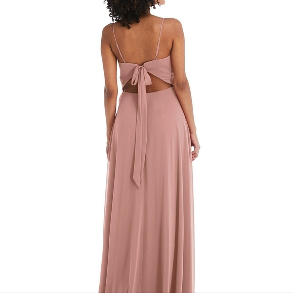 Dust Rose After Six Tie-Back Cutout Maxi Dress with Front Slit size 14 - Picture 2 of 4